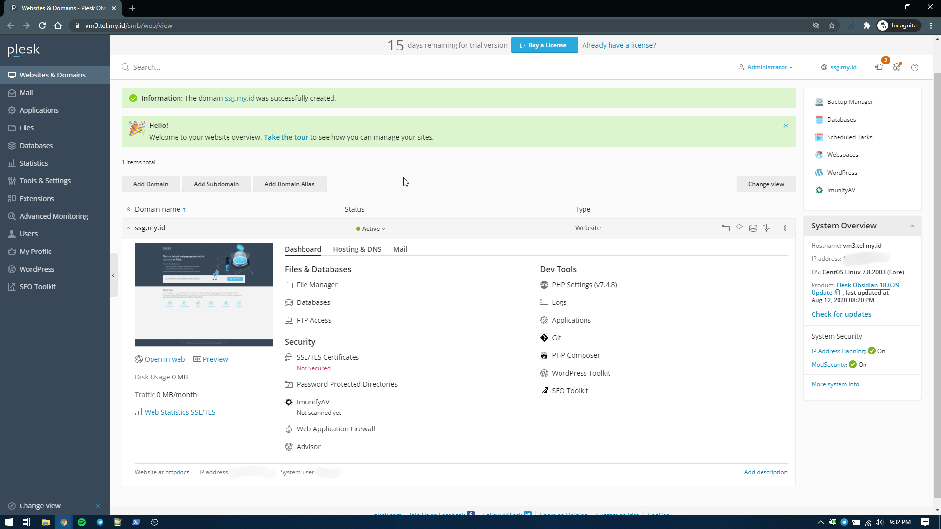 Add a Domain Completed