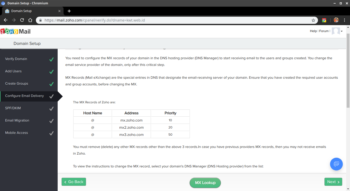 Gambar 15: Tambahkan MX record pada DNS management