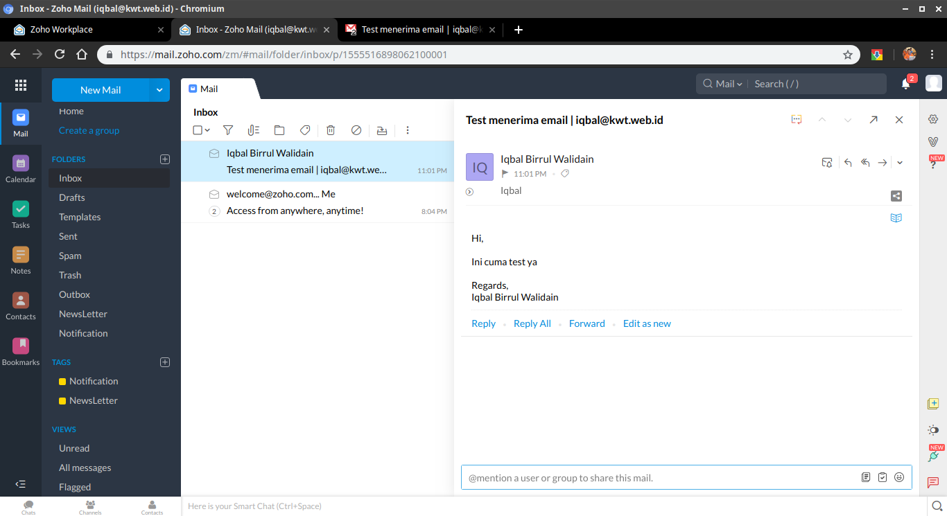 Gambar 28: berhasil menerima email